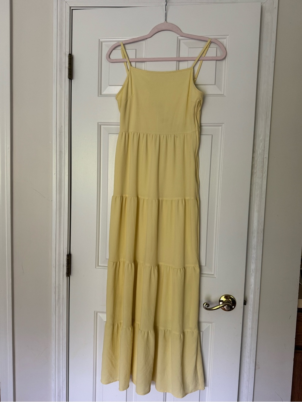 H&M Soft Yellow Tiered Spaghetti Strap Maxi Dress